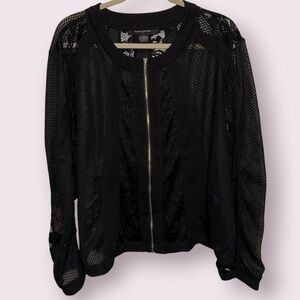 Ashley Stewart Black Lace Mesh Bomber Jacket